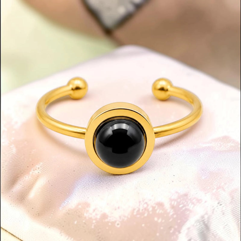Bague onyx noir dorée ajustable