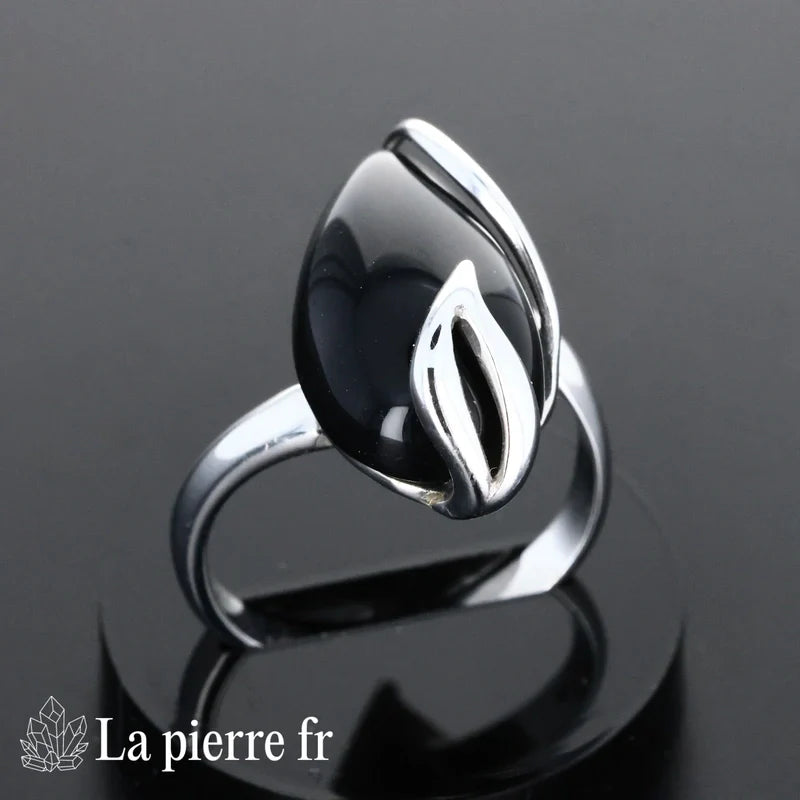 Bague Onyx Noir véritable en argent pour femme - La Pierre Fr
