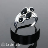 Bague Art-Déco or blanc 18k sertie d'une onyx et de diamant Bague Art-Déco or blanc 18k sertie d'une onyx et de diamant