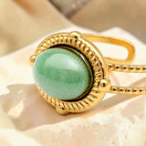 Bague cabochon ovale en Aventurine verte OVALIA®, acier doré