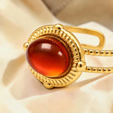 Bague cabochon ovale en Cornaline OVALIA®, acier doré