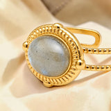 Bague cabochon ovale en Labradorite OVALIA®, acier doré