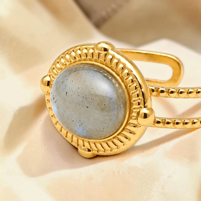 Bague cabochon ovale en Labradorite OVALIA®, acier doré