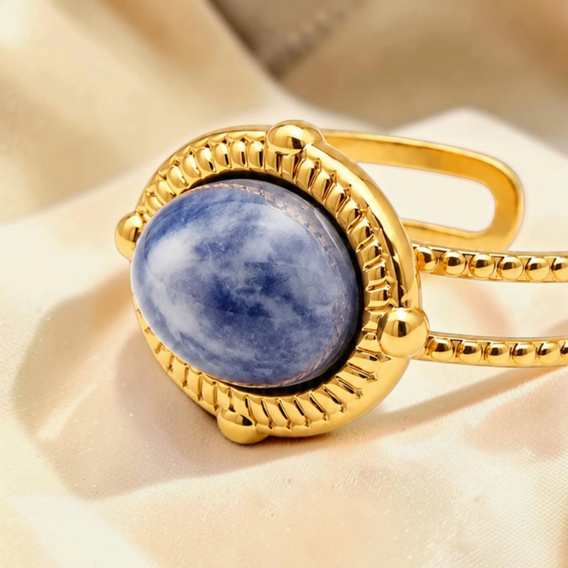 Bague cabochon ovale en Sodalite OVALIA®, acier doré