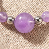 Bague Améthyste Élastique ALÉNA®, Perles Violettes et Hématite, Taille Unique