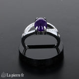 Bague vintage pour femme en argent rhodié avec pierre en améthyste naturelle ovale (7x9mm).