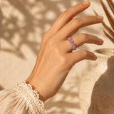 Bague Améthyste Femme MIRÉA®, Perles Violettes et Dorées, Élastique