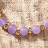 Bague Améthyste Femme MIRÉA®, Perles Violettes et Dorées, Élastique