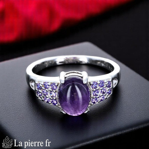 bague en pierre d'améthyste véritable en argent pour femme 