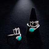 Bague Turquoise Fleur de Lotus, Argent 925 (Lotus)