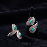 Bague Turquoise Argent 925, Double Cabochon Réglable (Duo)
