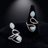 Bague Aigue-Marine Argent 925, Deux Pierres Gouttes (Liane)