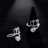 Bague Fleur de Lotus Aigue-Marine, Argent 925 Réglable (Lotus)