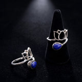 Bague Lotus Lapis Lazuli, Argent 925 Ajustable (Lotus)