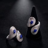 Bague Lapis Lazuli Argent 925, Deux Pierres Réglable (Duo)