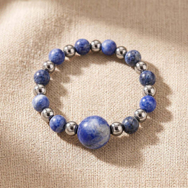 Bague pierre naturelle bleue ALÉNA® en perles de sodalite, fil élastique taille unique
