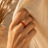 Bague Cornaline MIRÉA®, Perles Orange et Dorées en Double Rang, Élastique