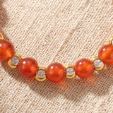 Bague Cornaline MIRÉA®, Perles Orange et Dorées en Double Rang, Élastique
