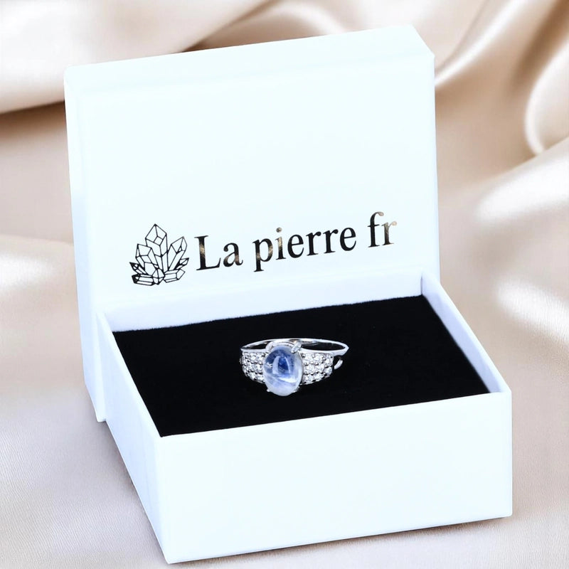 Bague en Pierre de Lune (Couronne Lunaire) — coffret La Pierre Fr, présentation élégante