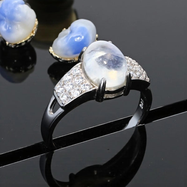 Bague en Pierre de Lune (Couronne Lunaire) — profil de l’anneau, poli miroir