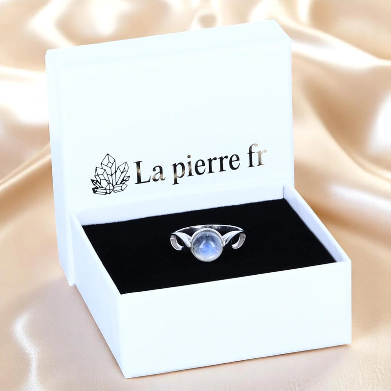 Bague en Pierre de Lune (Pleine Lune) — coffret La Pierre Fr, présentation élégante