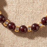Bague Grenat Femme MIRÉA®, Perles Rouge Bordeaux et Dorées, Élastique