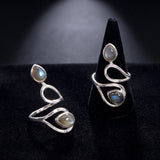 Bague 2 Pierres Labradorite en Argent 925 Ajustable (Liane)