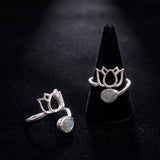Bague Labradorite Argent 925, Fleur de Lotus Réglable (Lotus)