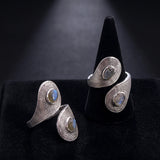 Bague Double Pierre Labradorite, Argent 925 Réglable (Duo)