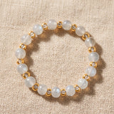 Bague Labradorite Femme MIRÉA®, Perles Grises et Dorées, Élastique