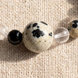Bague Jaspe Dalmatien Élastique ALÉNA®, Onyx et Cristal de Roche, Taille Unique