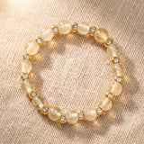 Bague Citrine MIRÉA®, Perles Jaunes et Dorées en Double Rang, Élastique