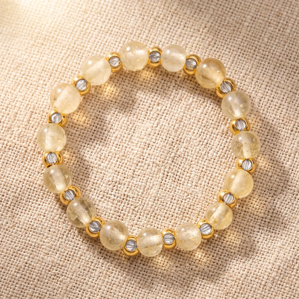 Bague pierre naturelle jaune MIRÉA® en perles de citrine, fil élastique taille unique