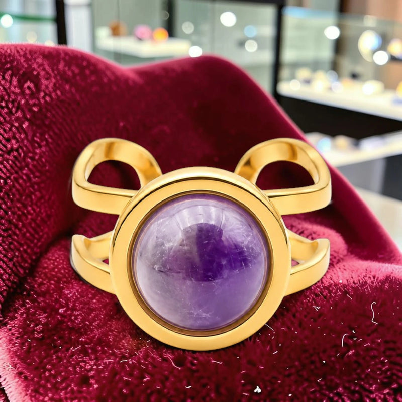 Bague en pierre naturelle améthyste réglable