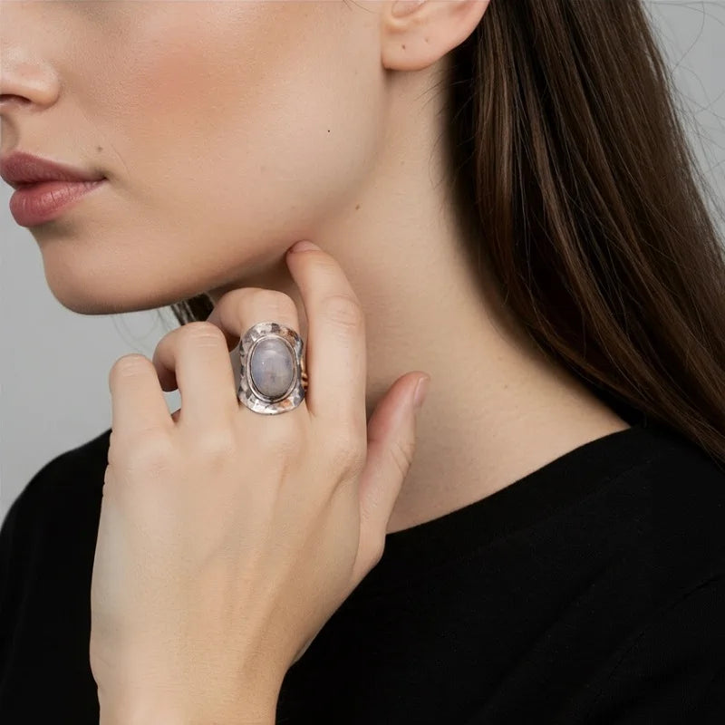 Bague pierre naturelle sur argent 925 rhodié
