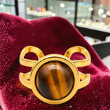 Bague double anneau en Œil de tigre DUALIS®, acier doré