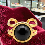 Bague double anneau en Onyx noir DUALIS®, acier doré