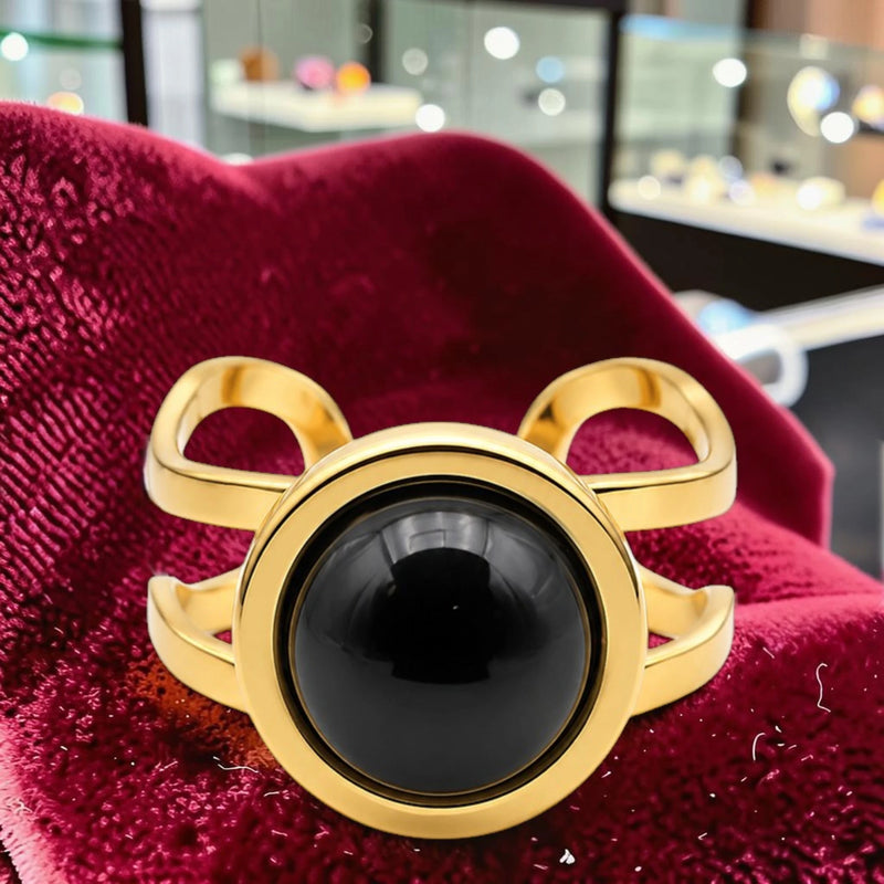 Bague en pierre naturelle onyx noir réglable