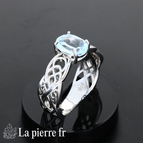 Bague Solitaire Topaze Bleue Ovale, Argent 925 Rhodié (Lyrique)