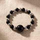 Bague Onyx Noir Élastique ALÉNA®, Perles Noires et Hématite, Taille Unique