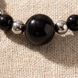 Bague Onyx Noir Élastique ALÉNA®, Perles Noires et Hématite, Taille Unique