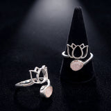 Bague Lotus Quartz Rose Argent 925 Réglable (Lotus)