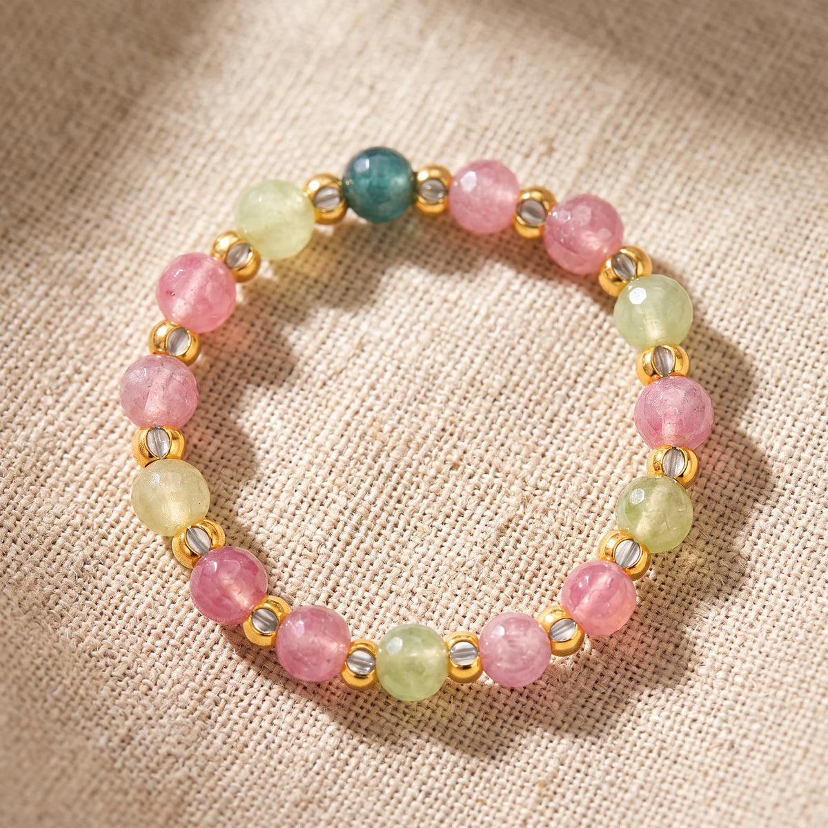 Bague Tourmaline Multicolore MIRÉA®, Perles Roses et Vertes, Élastique