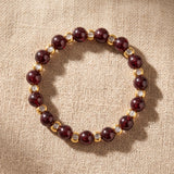 Bague Grenat Femme MIRÉA®, Perles Rouge Bordeaux et Dorées, Élastique