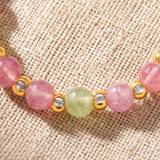 Bague Tourmaline Multicolore MIRÉA®, Perles Roses et Vertes, Élastique