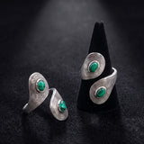 Bague Malachite Argent 925 Ajustable, Toi et Moi (Duo)