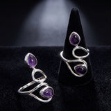 Bague Deux Pierres Améthyste, Argent 925 Réglable (Liane)
