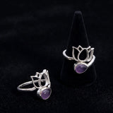 Bague Lotus Améthyste en Argent 925, Pierre Goutte (Lotus)