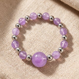 Bague Améthyste Élastique ALÉNA®, Perles Violettes et Hématite, Taille Unique