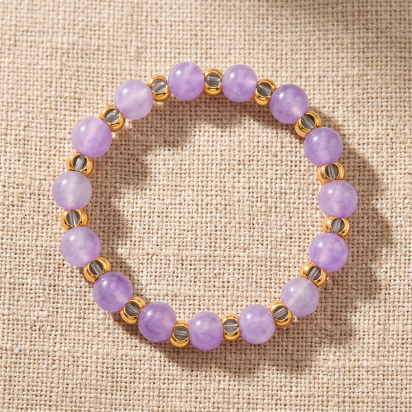 Bague pierre naturelle violette MIRÉA® en perles d'améthyste, fil élastique taille unique